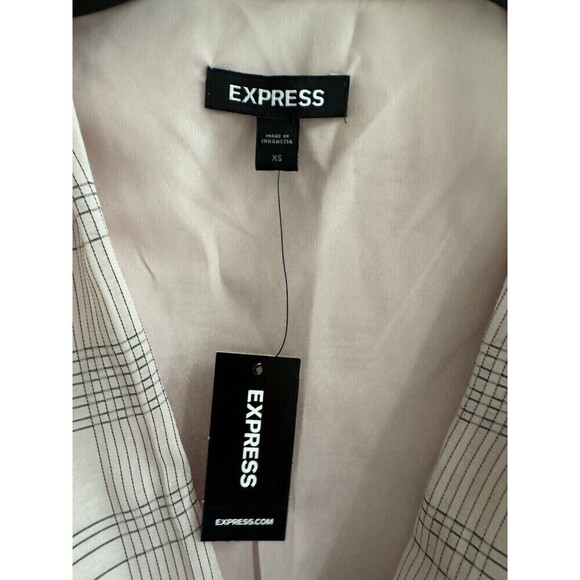 Express Check Print Faux Wrap Front Peplum Top blouse size Xsmall - Picture 9 of 15